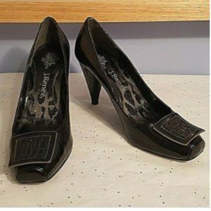 J Renee Black Patent Leather "ALONA" Buckle Pumps
